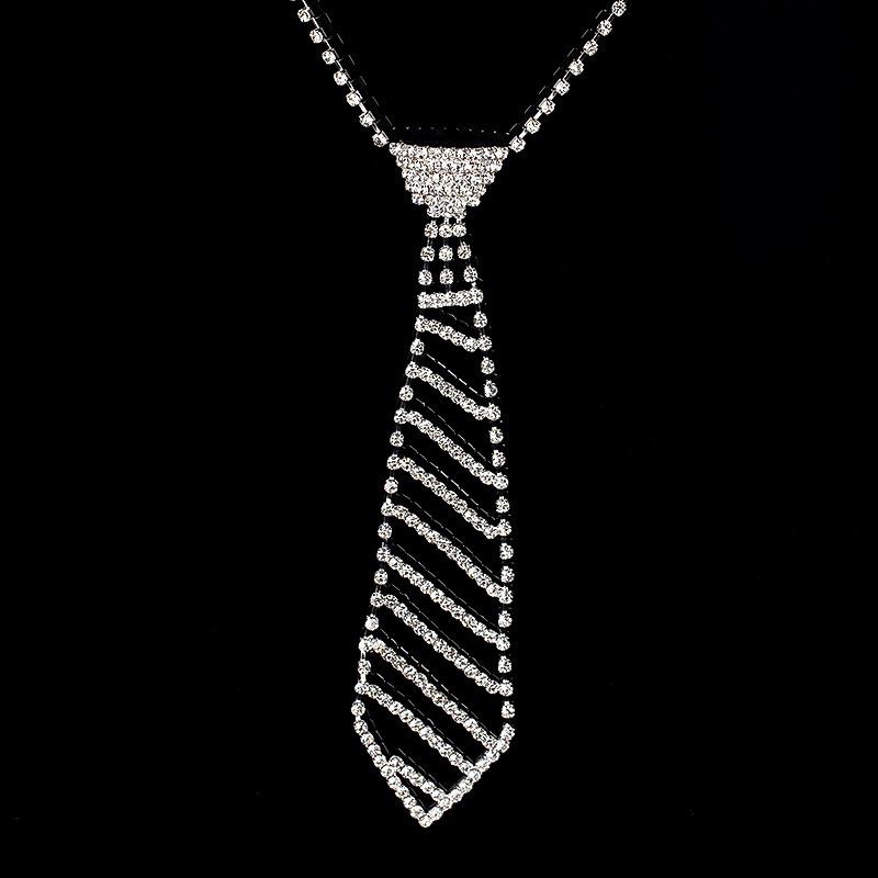 European and American jewelry rhinestone tie long necklace women's bow tie fashion Diamond clothing tie necklace N072