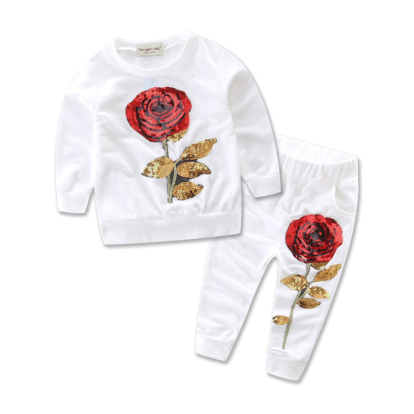 samgamibaby children's suit autumn fashion girls sports suit rose embroidered sequins sweater suit