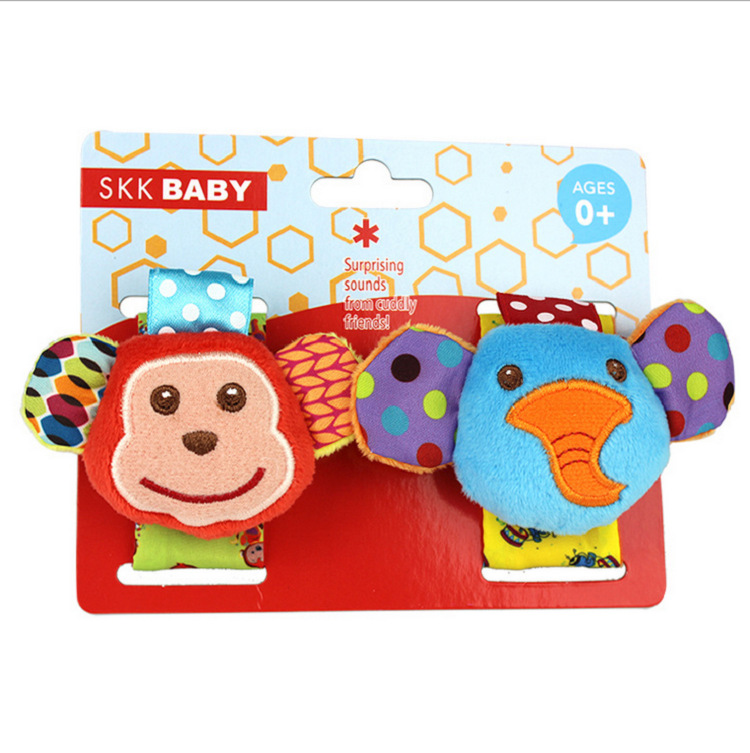 skkbaby baby rattle toy toddler pacify early education baby monkey elephant wrist Bell rattle socks manufacturers wholesale