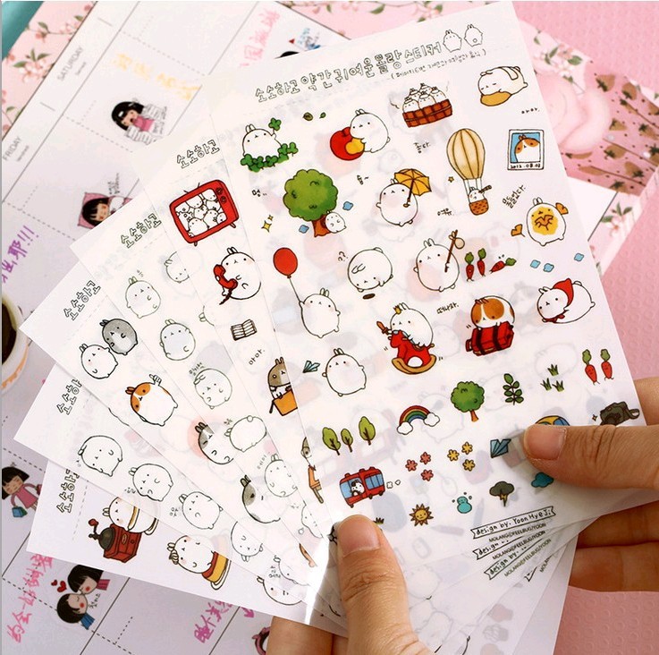 Cute cartoon stupid cute round roll rabbit transparent decorative stickers diary album stickers 6 pieces into 3 types
