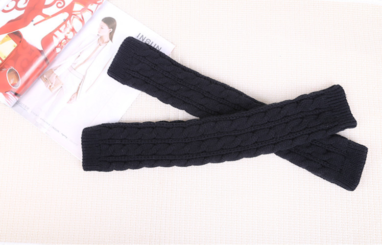 Yifan Autumn and Winter Outdoor Travel Warm Cold-proof Solid Color Twist Long Half-finger Elastic Sleeve Knitted Arm Cover for Women_voghion.com