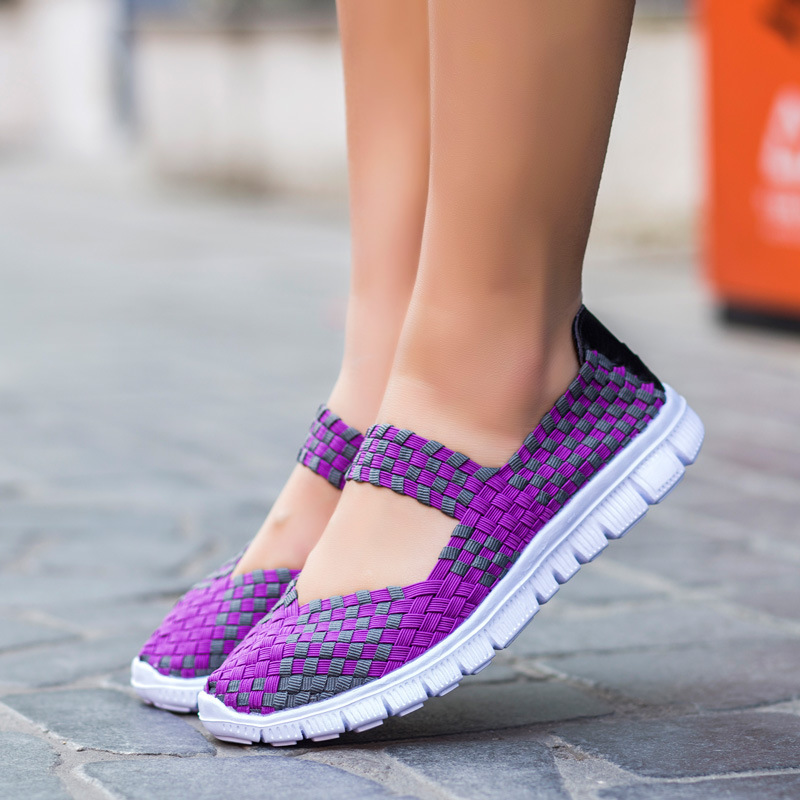 Xia Yi pedal elastic band hand woven shoes women's shoes single-layer shoes large size Flat mother shoes old Beijing cloth shoes sandals