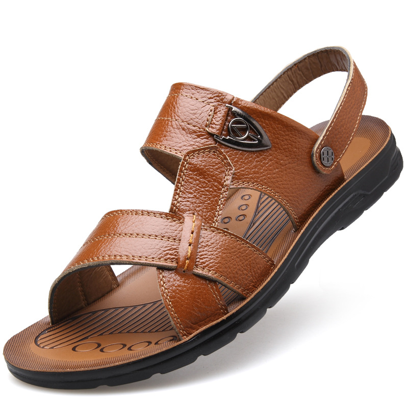 Summer extra large size wholesale 45 46 47 48 49 50 size men's beach shoes top layer Cowhide sandals slippers men
