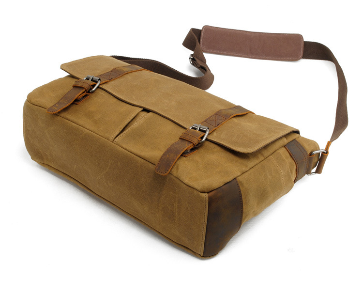 Vintage Canvas Shoulder Bag Casual Crossbody Men's Bag Wax Waterproof Canvas Computer Bag with Crazy Horse Leather Postman Bag_voghion.com