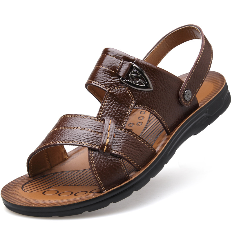 Summer extra large size wholesale 45 46 47 48 49 50 size men's beach shoes top layer Cowhide sandals slippers men