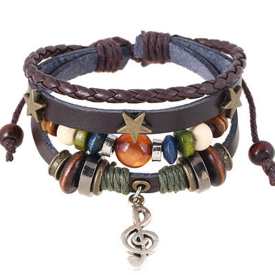 Cross-border New Jewelry Simple Multi-layer Beaded Leather Bracelet Personalized Note Pendant Bracelet Music Festival Accessories