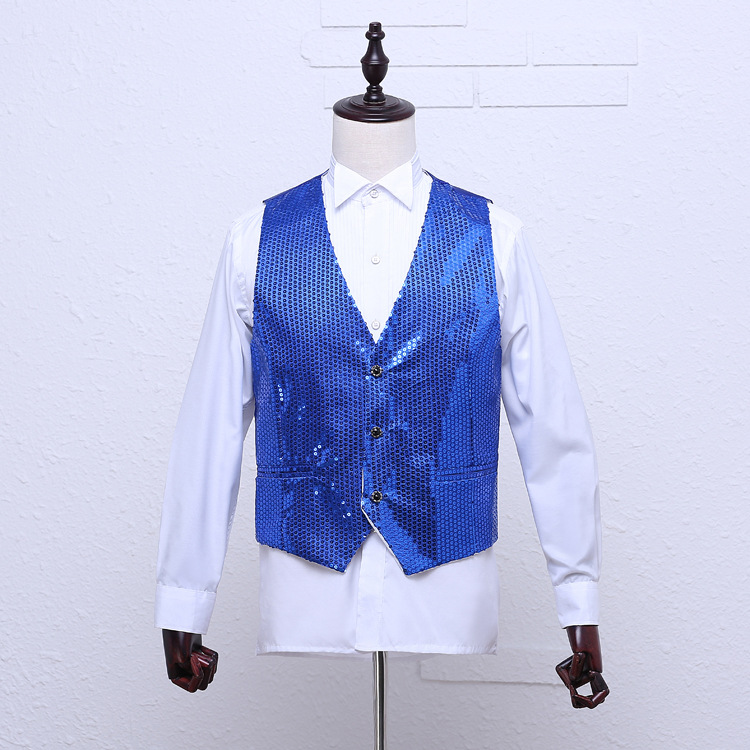 Men's stage costume sequined vest vest photo studio host singer emcee color dance vest
