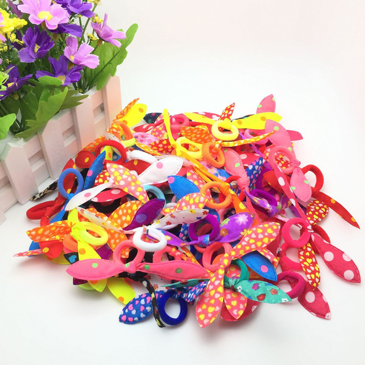Wholesale Korean version of children's towel hair rope rabbit ears hair band Rubber Band 2 yuan shop stall hair accessories headdress supply