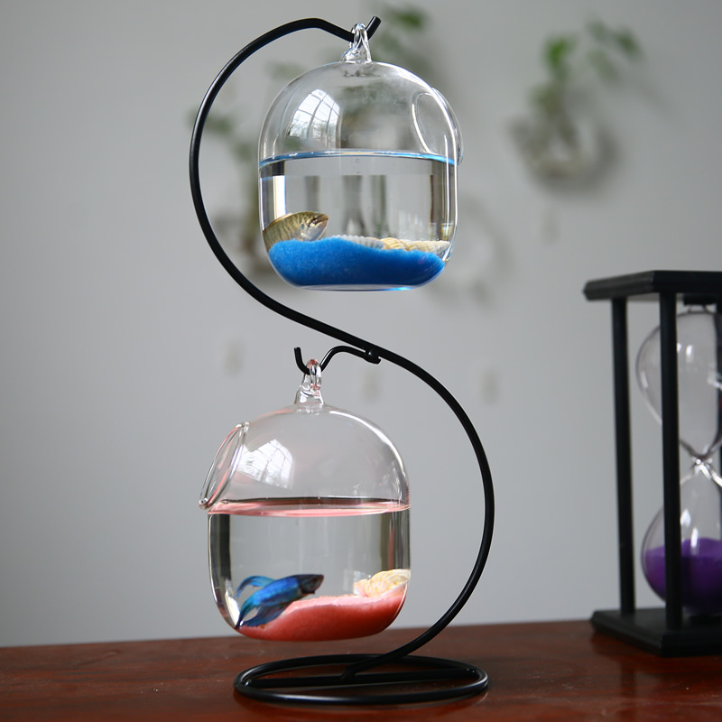Hanging Transparent Bucket Fish Tank Desktop Small Aquarium Mini Gold Fish Tank Glass Creative Ecological Fish Tank