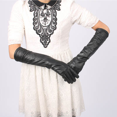 Ultra-long leather gloves ladies 50cm elbow imitation leather PU flat fashion arm wholesale Xinji city gloves factory