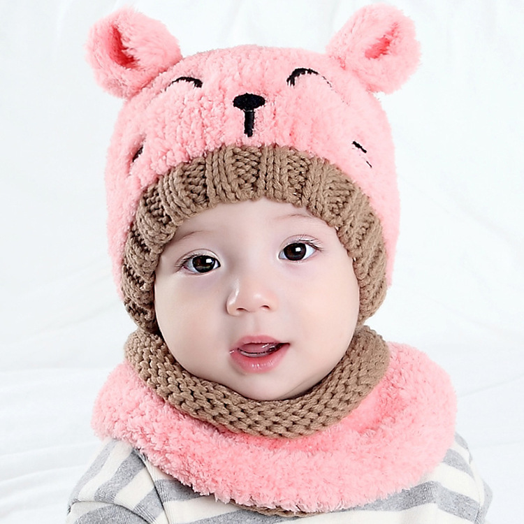 Baby Cat Hat Scarf Two-piece Set Autumn and Winter Baby Warm Plush Pullover Hat Scarf Two-piece Set