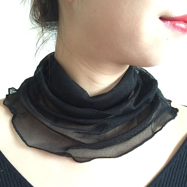 Solid Color Scarf 100 Mulberry Silk Fake Collar Scarf Spring Summer Autumn Sunscreen Women's Mesh Sunscreen Silk Scarf