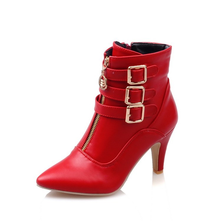 Belt buckle women's boots foreign trade large size short boots 40-45 size pointed Roman boots women autumn and winter 9-8