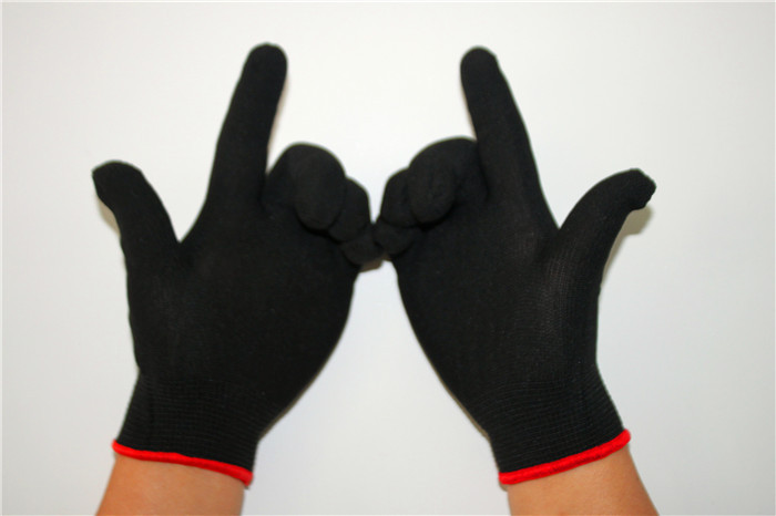 Factory wholesale large black 13-pin nylon gloves embryo breathable anti-wear work labor protection gloves