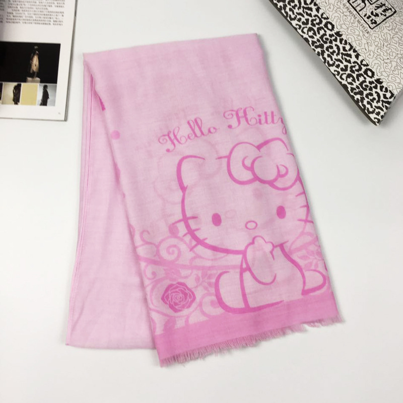 Factory Hot Sale Twill Cotton kt Kitty Bali Yarn New Year Scarf HellKitty Cat Printed Scarf in stock