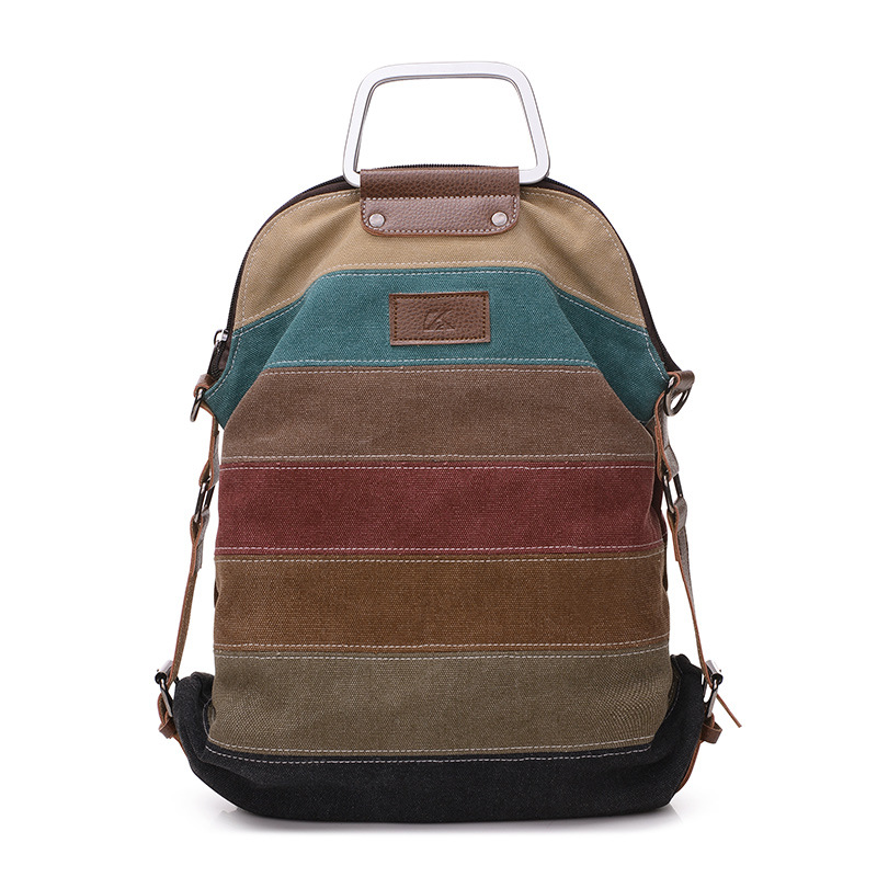 Contrast Color Foreign Trade Shoulder Crossbody Bag Korean Style Women's Canvas Shoulder Bag Large Capacity Portable Three-purpose Bag Multi-function Backpack