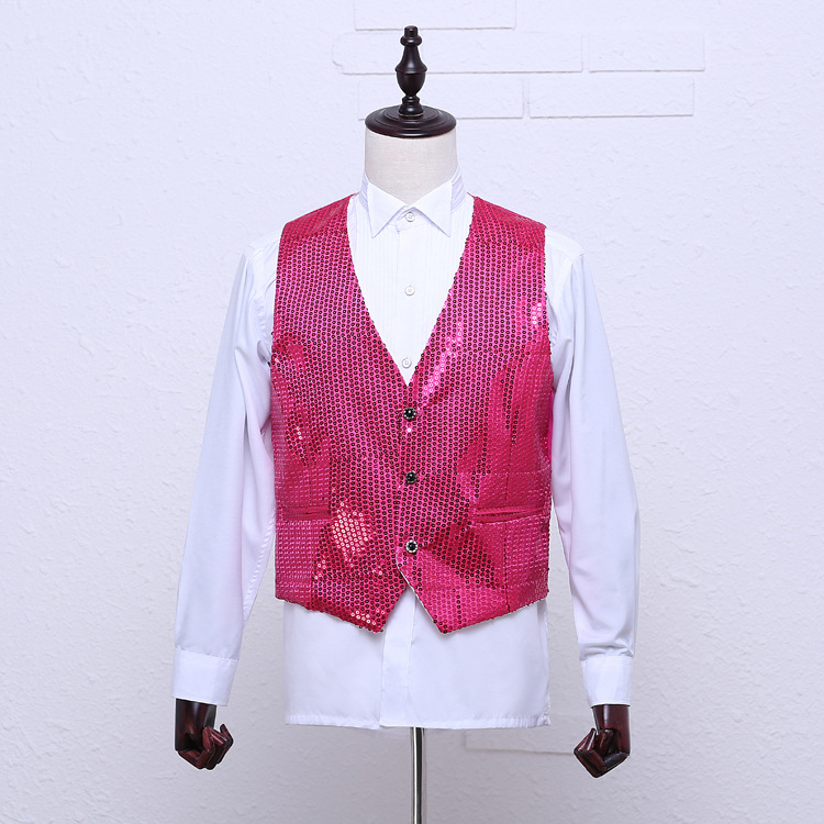 Men's stage costume sequined vest vest photo studio host singer emcee color dance vest