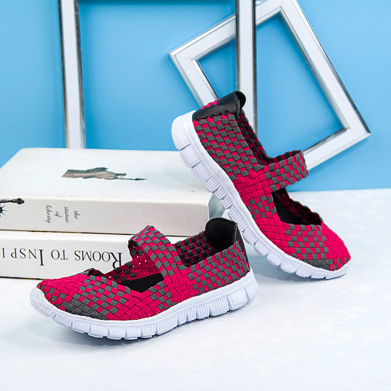 Xia Yi pedal elastic band hand woven shoes women's shoes single-layer shoes large size Flat mother shoes old Beijing cloth shoes sandals