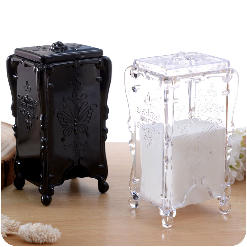 Vintage butterfly rose flower cosmetic cotton storage box with lid cotton ball plastic transparent desktop storage box organizing box