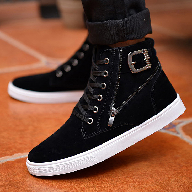 2024 spring new men's Martin boots belt buckle trendy men's board shoes Korean high-top shoes British style casual men's shoes