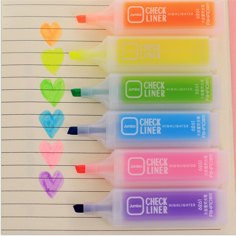 Hobby stationery large capacity 6 color highlighter factory direct creative Japanese and Korean style cute writing tools hot sale
