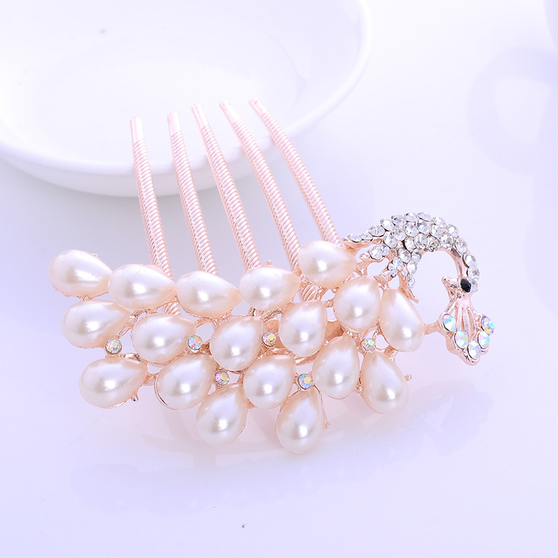 Korean version of the Sun Flower five teeth rhinestone comb hair accessories Pearl Peacock hair accessories bride hair comb wholesale