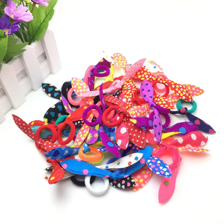 Wholesale Korean version of children's towel hair rope rabbit ears hair band Rubber Band 2 yuan shop stall hair accessories headdress supply