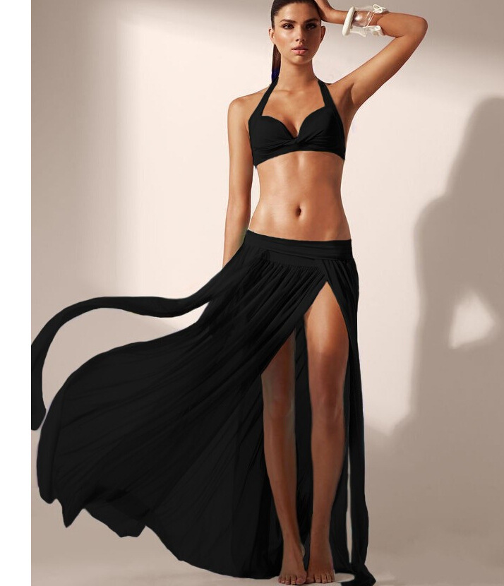 Wholesale European and American elastic mesh beach skirt, 4-piece skirt bikini blouse (excluding bikini)