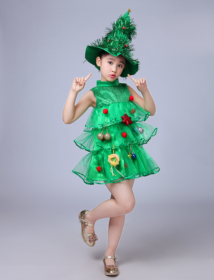 Children's Christmas Tree Show Performance Costumes Girls Christmas Costumes Dress Up Children's Christmas New Year's Day Performance Costumes