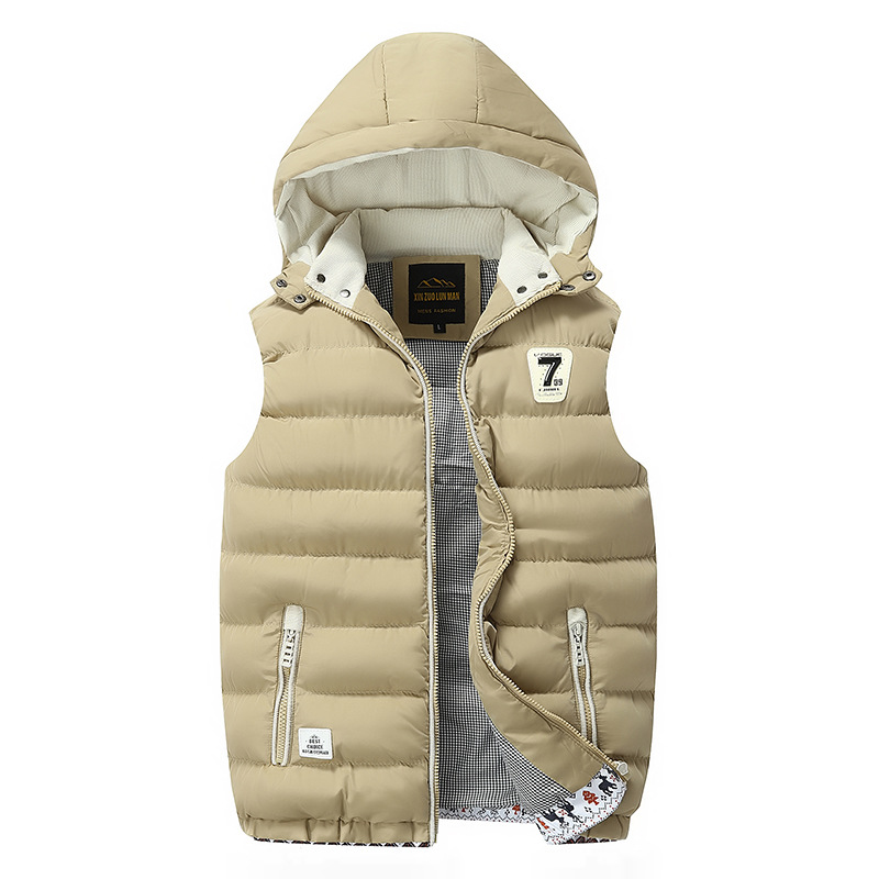Vest Men's Autumn and Winter Clothing Casual Men's Hooded Slim-fit Jacket Fleece-lined Thickened Casual Collar Down Cotton-padded Jacket for Youth