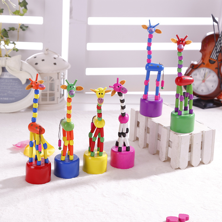 Creative Swing Animal Wooden Giraffe Cartoon Children's Toy Children's Educational Barrel Stall Hot Selling Dolls