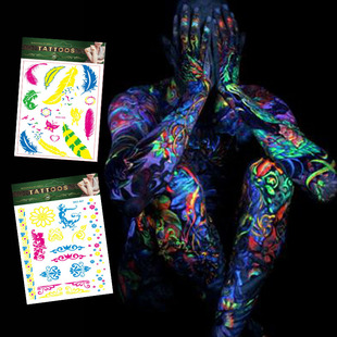Cross-border new creative fluorescent flower arm tattoo stickers face stickers waterproof feather tattoo arm tattoo stickers in stock