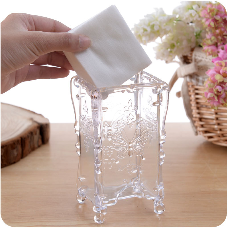 Vintage butterfly rose flower cosmetic cotton storage box with lid cotton ball plastic transparent desktop storage box organizing box
