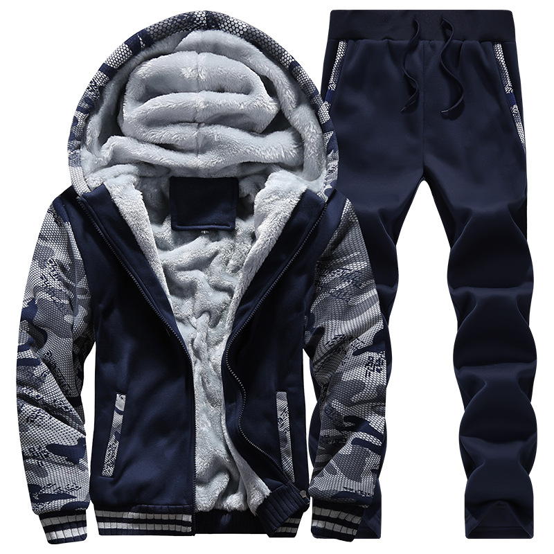 2023 new autumn and winter men's thickened plus velvet sweater suit sports casual men's coat factory direct 5XL