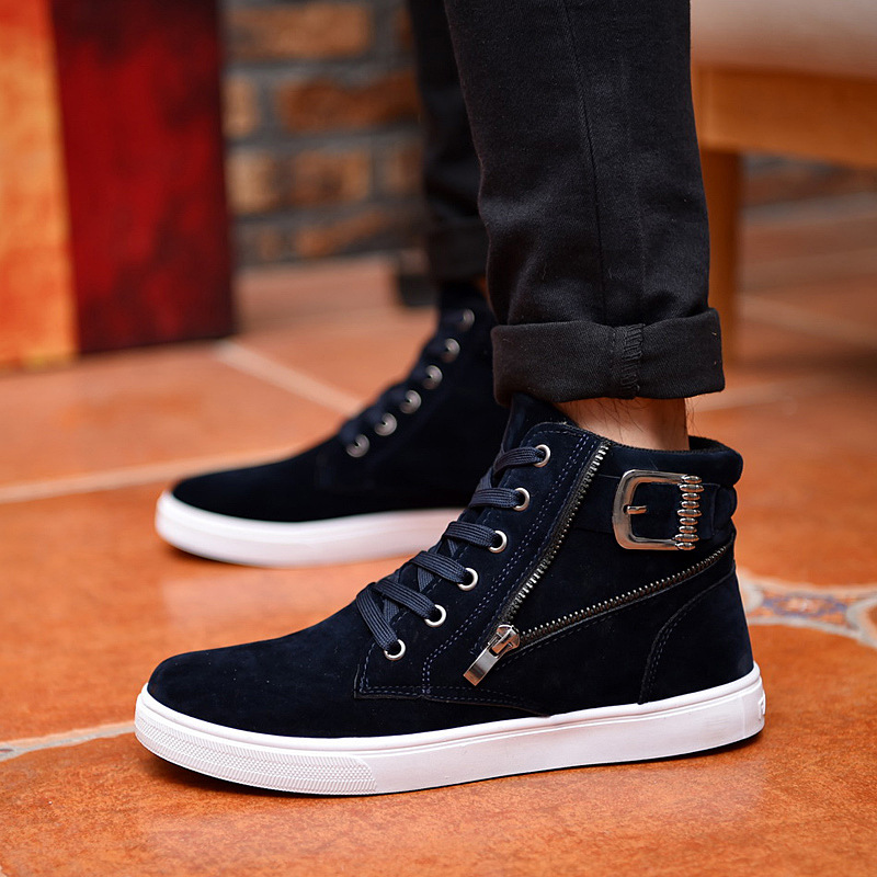 2024 spring new men's Martin boots belt buckle trendy men's board shoes Korean high-top shoes British style casual men's shoes