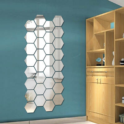 JM006 Hexagonal Acrylic Mirror Wall Sticker DIY Home Decoration Mirror Sticker Stereo Waterproof Self-adhesive Wall Sticker