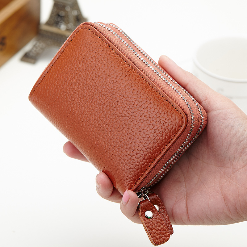 New Genuine Leather Card Bag Wholesale Organ Card Bag Card Holder Double Zipper Card Bag Multi-Card Bit First Layer Cowhide Coin Purse
