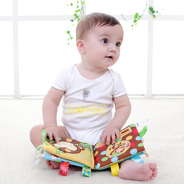 JJOVCE baby tear cloth book Animal embroidery label three-dimensional cloth book Baby educational toy book with BB