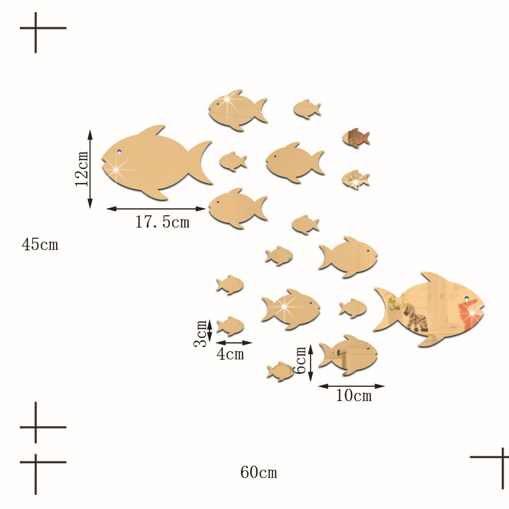 JM023泡泡鱼墙贴海洋鱼镜面贴亚克力镜面墙贴自粘儿童房幼儿园
