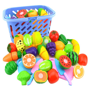 Cross-border Hot Selling Children's Play-house Girl's Simulation Kitchen Cooking Kitchenware Girl's Fruit Chicing Toy Set