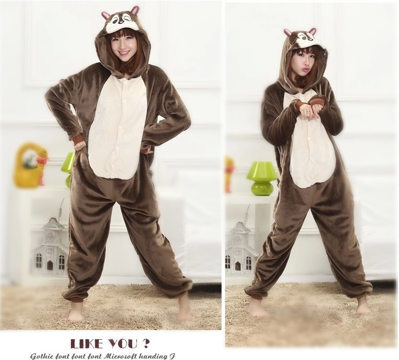 Autumn and Winter Cartoon Animal Siamese Pajamas Flannel Fox Bee Grey Wolf Winnie Bear Lion Men's and Women's Home Clothes