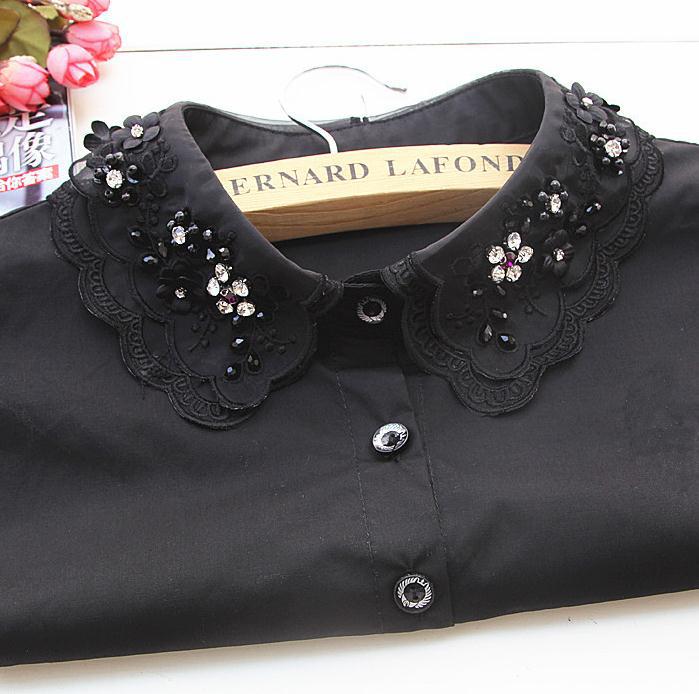 Autumn and Winter Korean White Beaded Rhinestone Women's Shirt Fake Collar Decorative Shirt Fake Collar