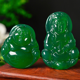 Jinyu Chalcedony Natural Agate Guanyin Bodhisattva Pendant Big Belly Buddha Pendant Brazilian Green Chalcedony Guanyin Buddha Pendant