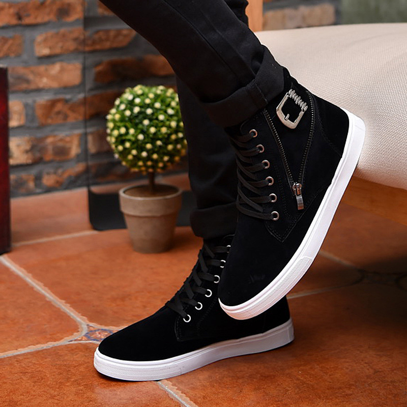 2024 spring new men's Martin boots belt buckle trendy men's board shoes Korean high-top shoes British style casual men's shoes