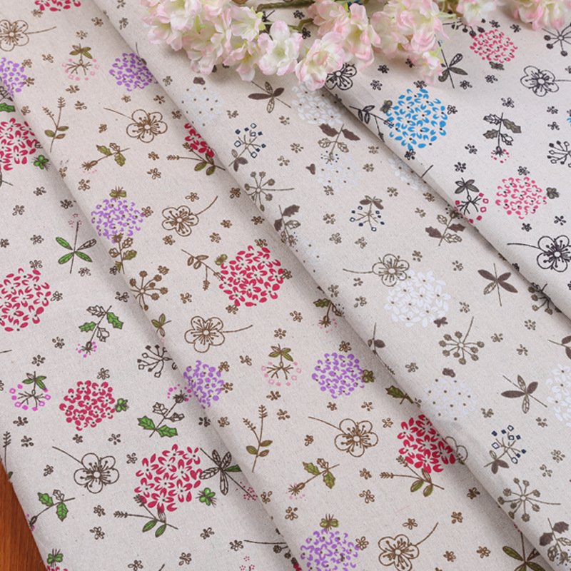 [Factory direct supply] fresh kapok printed cotton and linen blended fabric crafts clothing sofa linen fabric