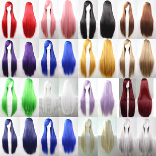 cos wig color long straight hair cosplay wig European and American animation hot spot 80cm wig spot