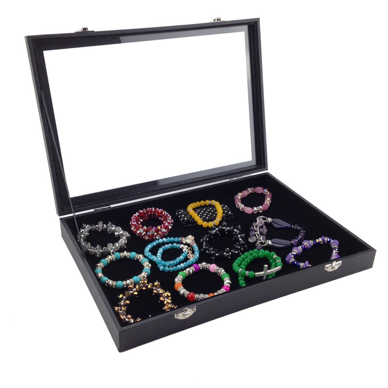 珠宝首饰箱包装盒项链戒指收纳道具耳环带盖玻璃仿皮纸展示珠宝盒