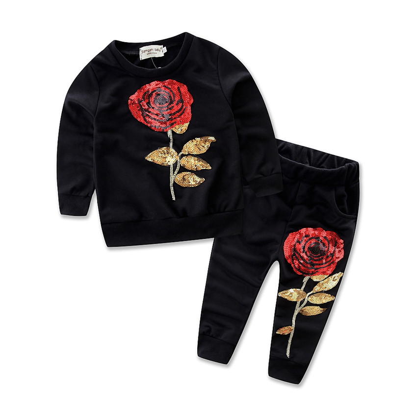 samgamibaby children's suit autumn fashion girls sports suit rose embroidered sequins sweater suit