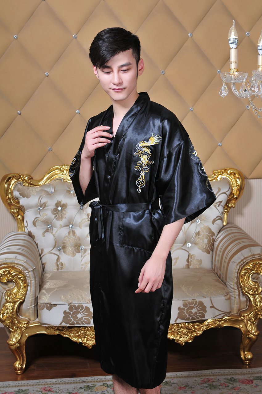 Ethnic Style Traditional Men's Tang Dress Nightgown Summer Cardigan Lace-up Bathrobe Home Clothes Embroidered Dalong Happy Character Pajamas