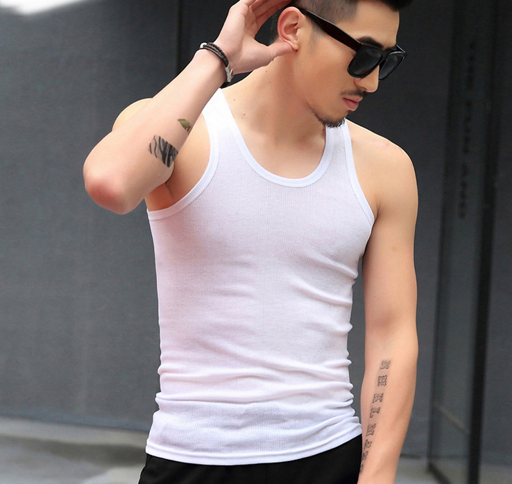 NanRenShuai/NanRenShuai Men's Pure Cotton Vest Slim Fit Sports Youth Breathable Thread Small Two Ribs